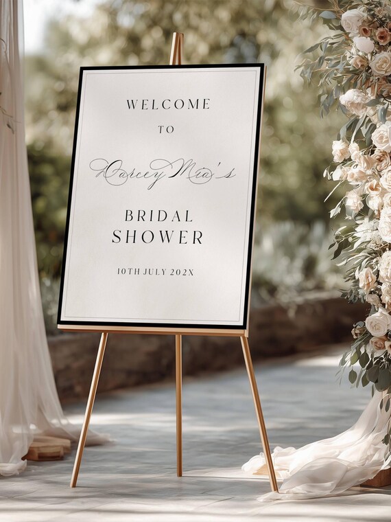 Elegant Script Bridal Shower Welcome Sign Template: Black & White Minimalist (Editable Printable) #DARCEY