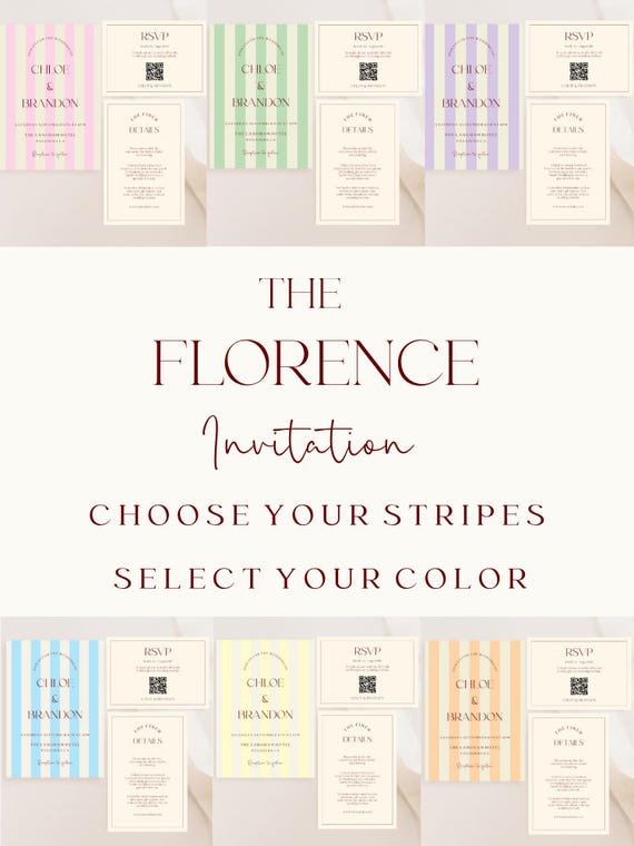 Modern Colorful Wedding Invitation Suite: Coastal Striped Printable Template (Digital Download) #FLORENCE