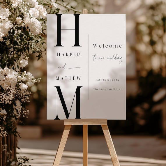 Bold Letter Wedding Welcome sign : Modern, Minimalist, Stylish (Editable printable) instant Download #blw