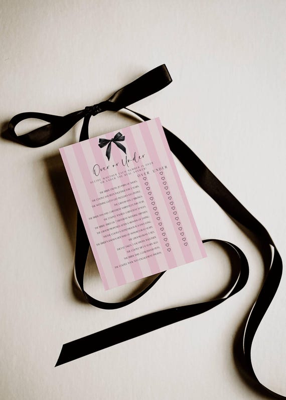 Bridal Shower Game, Over or Under, Pink Stripes, Bow (Editable Printable) Digital #vss
