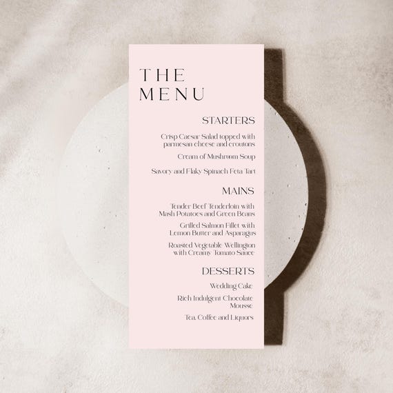 Modern Blush Wedding Menu Template: Elegant Pink & Black, Printable (Editable) #bnp
