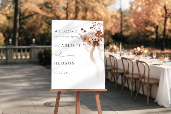 Fall Wedding Welcome Sign Template: Autumn Florals, Boho Terracotta (Printable, Editable, Digital Download) #ffb