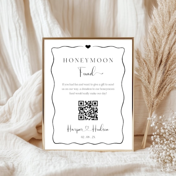 Modern Honeymoon Fund QR Code Sign: Editable Wedding Cash Gift (Digital Download) #min