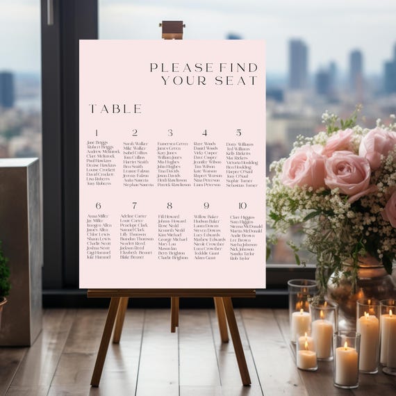 Modern Blush Wedding Seating Chart Template Editable (Digital Download) #bnp