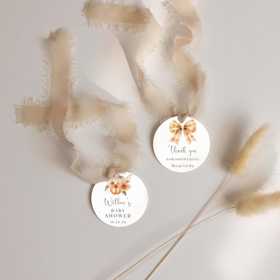 Boho Pumpkin Baby Shower Favor Tags: Printable Autumn Stickers (Editable Template) #bfb