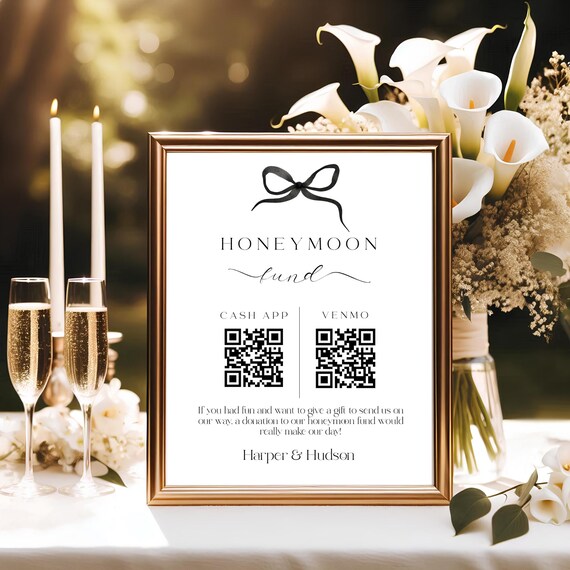 Elegant Honeymoon Fund QR Code Sign: Modern Minimalist Wedding (Digital File) #BELLA