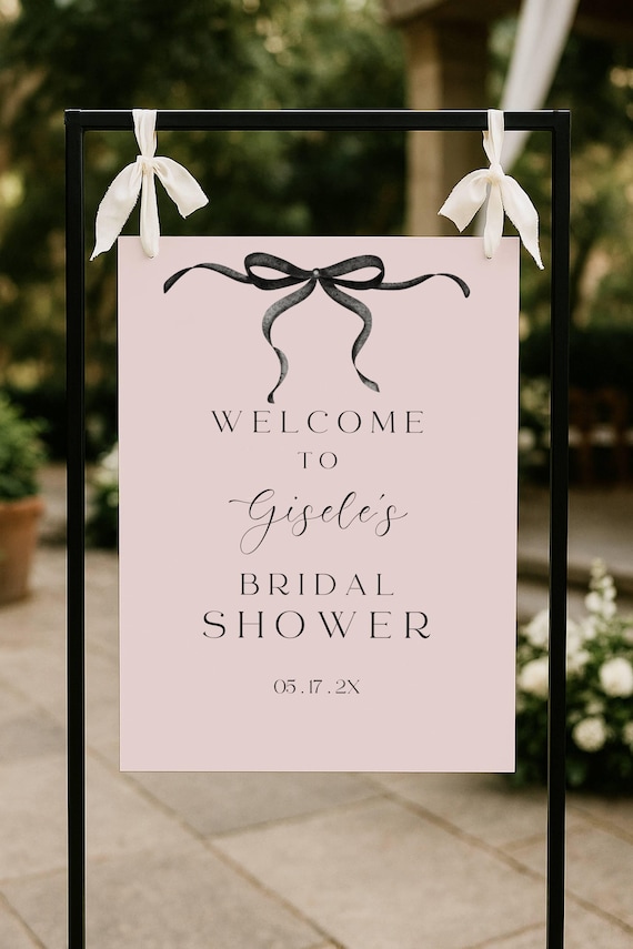 Black Bow Bridal Shower Welcome Sign: Minimalist Pink (Digital Download) Editable #prb
