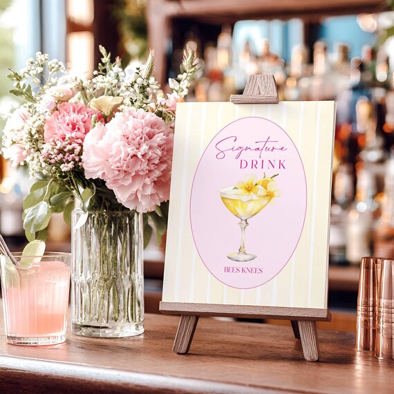 Signature Cocktail Sign: Pink Lemon Drink, Wedding Bar (Printable) Editable #lem