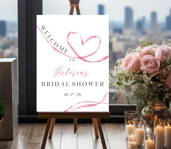 Pink Ribbon Bridal Shower Welcome Sign Template, Modern  (Digital) Editable #rib