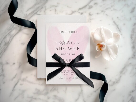 Minimalist Heart Bridal Shower Invitation Template, Pastel Pink (Digital Download) Printable #pmh