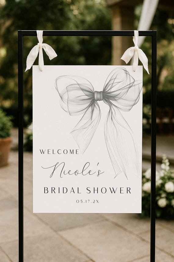 Modern Bow Bridal Shower Sign: Elegant, Stylish, (Editable Printable) Instant Download #bsk
