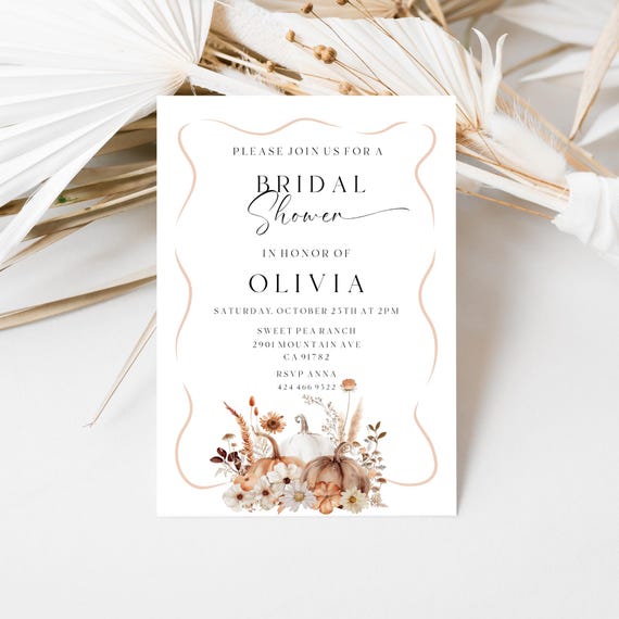 Modern Fall Bridal Shower Invitation Template: Terracotta Pumpkin Floral, Printable & Editable #tfw