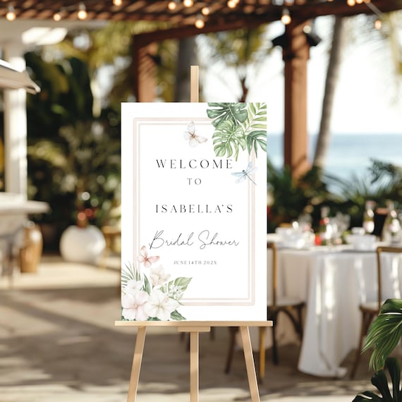 Tropical Bridal Shower Welcome Sign: Coastal, Summer Florals, Pastels (Editable Printable) #tbb