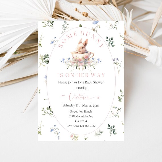 Wildflower Bunny Baby Shower Invitation: Teacup Brunch (Printable, Editable) #wbb