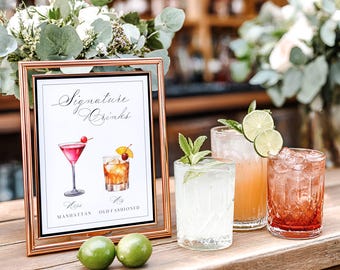 Elegantes Signature Drinks Sign: Moderne Hochzeit bearbeitbare Cocktails (Digital Download) Printable #DARCEY