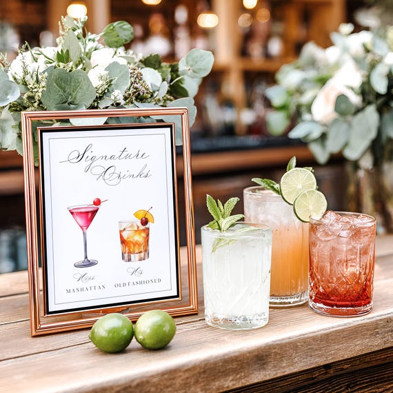 Elegant Signature Drinks Sign: Modern Wedding Editable Cocktails (Digital Download) Printable #DARCEY