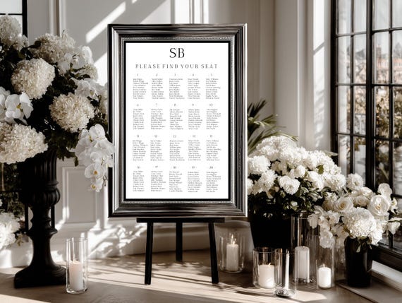Modern Wedding Seating Chart Sign Template: Minimalist Black Border (Edit & Print) #SOPHIA