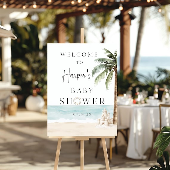 Coastal Baby Shower Welcome Sign: Beach Theme, Editable Template (18x24" Printable, Digital Download) #bob