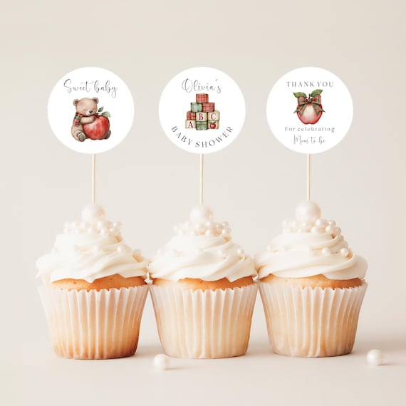 Apple Of Eye Baby Shower Favor Tags: Sweet Bear, Plaid Bow (Editable Printable) #app