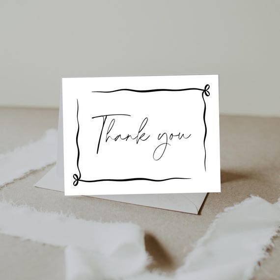 Modern Minimalist Thank You Card Template: Black Bow,Tent fold & Flat (Printable Editable)