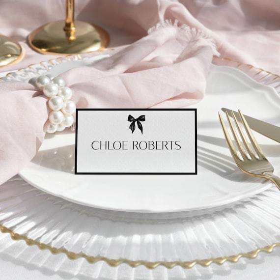 Modern Bow Wedding Place Card: Elegant, Name Card (Editable Printable) Instant Download #mmb