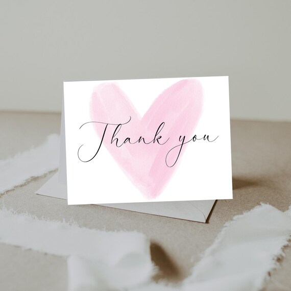 Minimalist Heart Thank You Card Template: Pastel Pink, Tent Fold & Flat (Digital Download) Printable #pmh