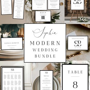 Modern Black Border Wedding Bundle Template: Editable Invitation Set (Digital Download) #SOPHIA