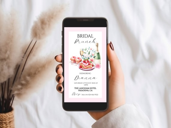 Floral Bridal Brunch Evite: Champagne & Sweets, Editable Template