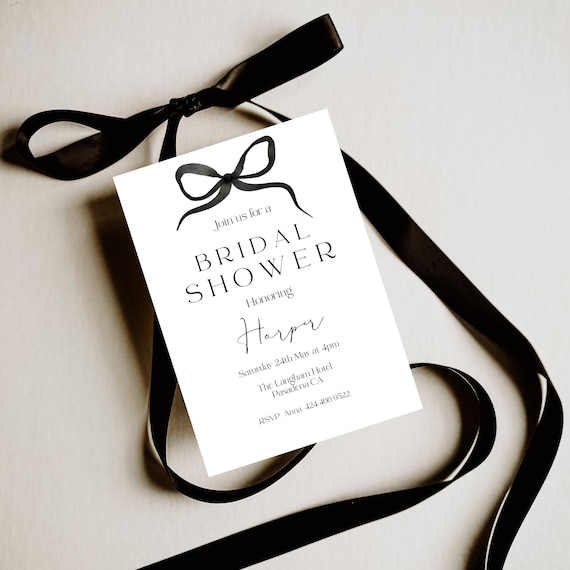 Black and White Bridal Shower Invitation Template: Minimalist Bow Design (Digital Download) Printable #BELLA