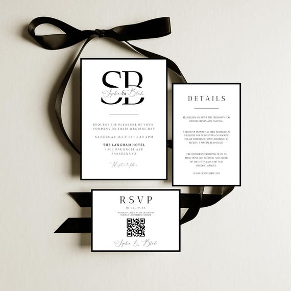Modern Initial Wedding Invitation Template: Printable Minimalist Suite (Editable Digital Download) #SOPHIA