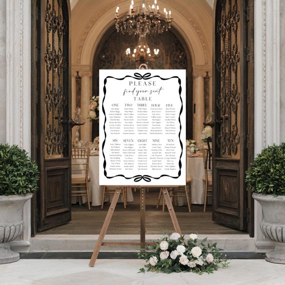 Modern Black Border Wedding Seating Chart: Elegant Printable (Editable) #sim