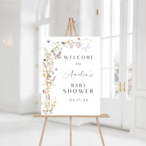 Dainty Wildflower Baby Shower Welcome Sign Template, Spring Floral Welcome Baby Shower Sign, Printable Baby Shower Welcome Sign, Edit #dwf