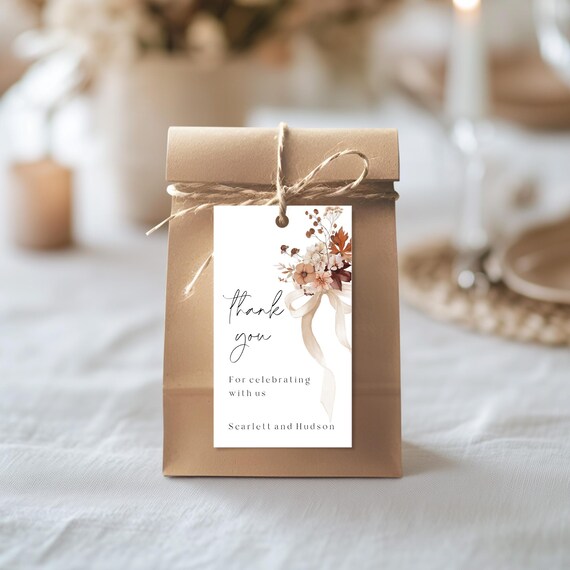 Fall Bouquet Thank You Tag Template: Autumn Wedding Favor (DIY Printable) #ffb