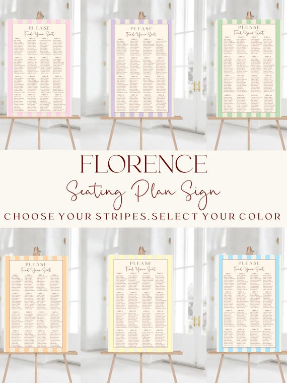 Modern Striped Wedding Seating Plan Template : Coastal Colorful (Editable Printable) #FLORENCE