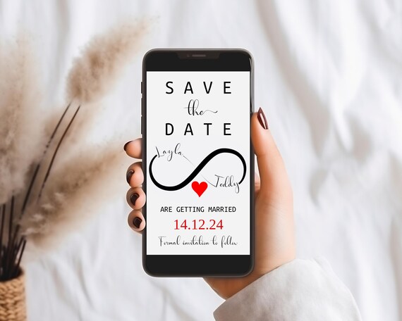 Modern Infinity Save The Date Evite: Minimalist Electronic Wedding Invite (Digital Download)