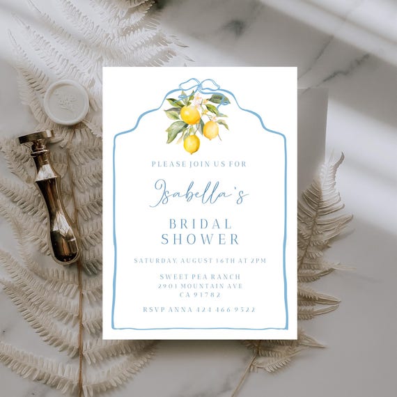 Lemons Bridal Shower Invitation Template: Sorrento Summer Theme (Digital Download) Printable  #obb