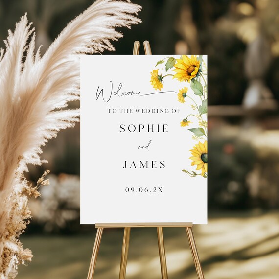 Sunflower Wedding Welcome Sign Template: Editable Summer Blooms (Printable Digital Download) #ssf