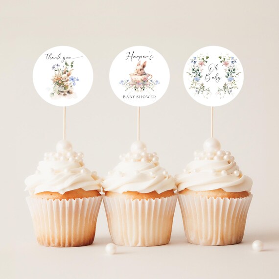 Floral Bunny Baby Shower Stickers & Tags Template (Digital Download) Printable #wbb
