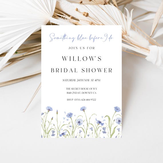 Blue Wildflowers Bridal Shower Invitation Template (Digital File)