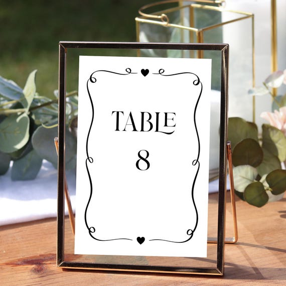 Minimalist Wedding Table Number Sign Template: Black Border (Digital Download) Printable #min