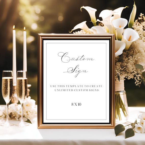 Elegant Wedding Sign Template: Black Border, Custom Printable (8x10) (Digital Download) #DARCEY