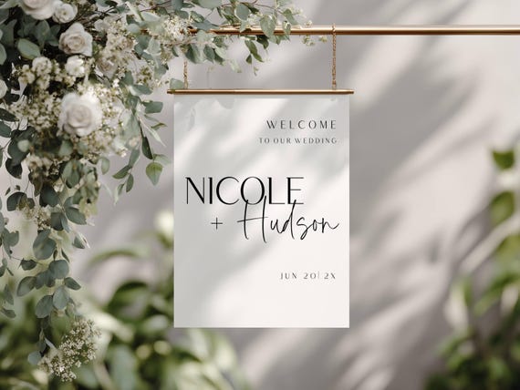 Modern Minimalist Wedding Welcome Sign Template: Black & White, Printable, Editable (18x24") #scr