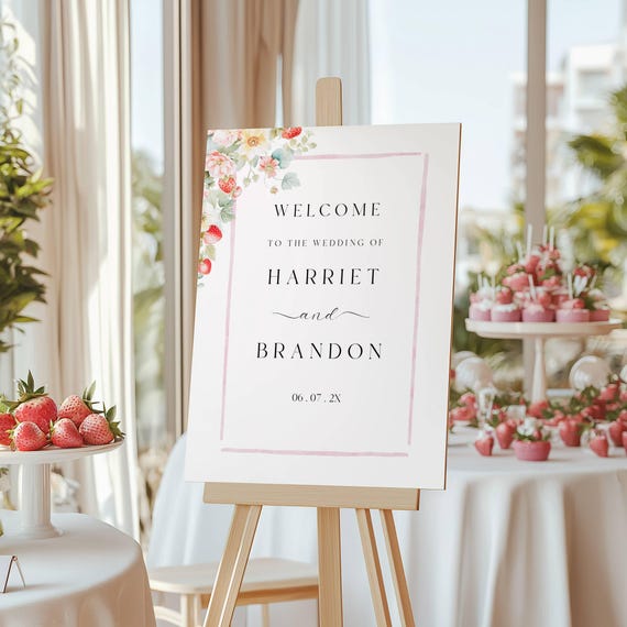 Strawberries Wedding Welcome Sign: Rustic Chic Template (Editable Digital Download) #str