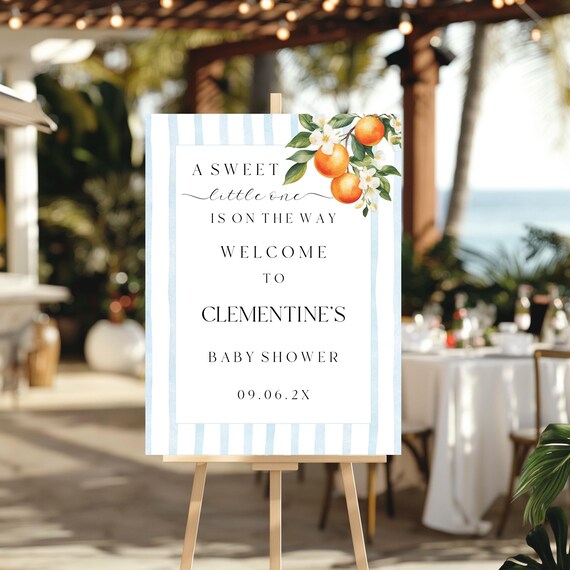Sweet Orange Baby Shower Welcome Sign Template Coastal Design (Digital Download) Editable  #ost