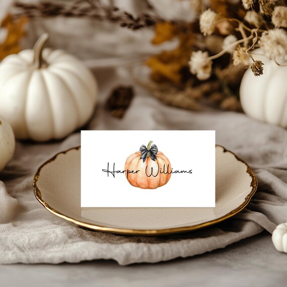 Fall Wedding Place Card Template : Pumpkin, Autumn, modern ( Editable Printable) DIY Name Card