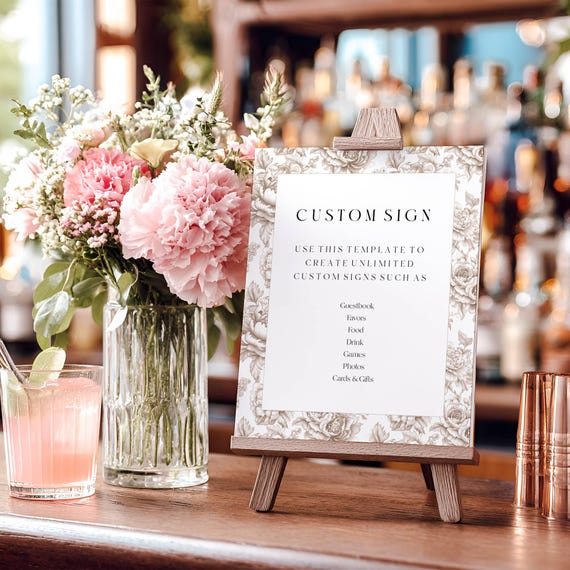 Neutral Toile Customizable Wedding Sign : Elegant Beige Floral Table Sign, (Printable Editable) #toi
