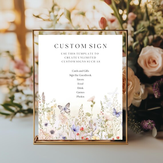 Wildflower Customizable Sign Template: Butterfly, Spring Flowers, (Digital Download, 8x10" Printable Sign) #wsb
