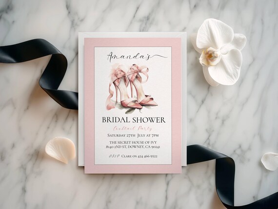 Blush Pink Bridal Shower Invitation: Elegant Shoes Template (Digital)