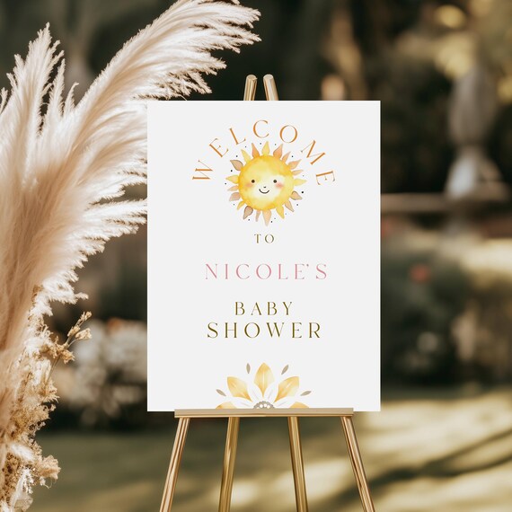 Sunshine Baby Shower Welcome Sign: Boho Gender Neutral Template (Printable, Editable) #ros