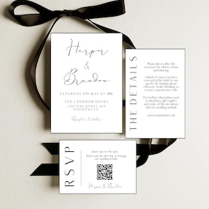 Modern Wedding Invitation Suite: Minimalist Elegant Design (Printable Template, QR Code Option)